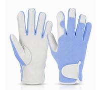 Gardening Gloves for Women Multipurpose Heavy Duty Thorn Proof Leather Garden Gloves Breathable Rigger Safety Working Gloves for Rose Pruning, Weeding & Yard Work Mechanic Field (Sky Blue, Large)