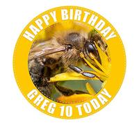 Gardening Honey Bee Cake Topper 7.5 Inch Personalised Edible on Icing Sheet with HI-RES Image