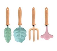 Gardening Instruments for - Four Piece Portable Leaf Shaped with Wooden Handle - Shovel and Rake Gardening Set for Boys and Girls Beach Sandbox Garden Lawn