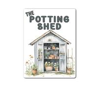 Gardening Metal Sign Gift - The Potting Shed - Grey - Family Fun Allotment Novelty Aluminium Present