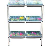 Gardening Naturally Aluminium Seed Tray Stand, 3-Tier, 6 Trays With Holes, Silver