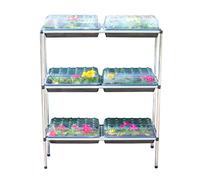 Gardening Naturally Aluminium Seed Tray Stand, Seed Trays With or Without Holes, Small Stand 6 Trays, Large Stand 9 Trays (Small 6 Tray With Holes & Lids)