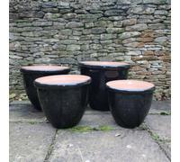 Gardening Naturally Ceramic Effect Plant Pot - High Gloss Cortona Planter Black Small Diameter 36Cm X Height 30Cm