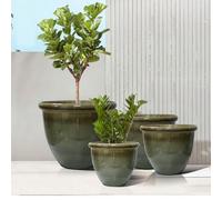 Gardening Naturally Ceramic Effect Plant Pot High Gloss Cortona Planter Olive - Small Diameter 36Cm Height 30Cm
