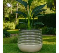 Gardening Naturally Ceramic Effect Plant Pot Sage And Ivory Danube - Round Small