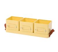 Gardening Naturally Herb Pots Set on Tray (Buttercream, Pots and Tray Only) | 3 Square Steel Pots, 10.5 cm, with Leather Effect Handles
