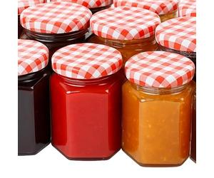 Gardening Naturally Jam Jars Hexagonal With Red White Gingham Lids Pack of 6