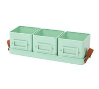 Gardening Naturally Kitchen Herb Pots (Mint Green, Pots and Tray Only) | 3 Square Steel Pots, 10.5 cm, with Leather Effect Handles