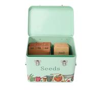 Gardening Naturally Metal Garden Seed Storage Box with Monthly Dividers and 12 Seed Envelopes, 22.5 x 16.2 x 17 cm (Mint Green)