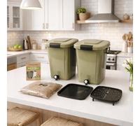 Gardening Naturally Olive Green And Black Bokashi Bin (Twin Pack) With 1Kg Bokashi Bran