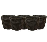 Gardening Naturally Plant Pots Indoor Outdoor Plastic Woven Design 13cm Diameter (Pack of 5, Anthracite)
