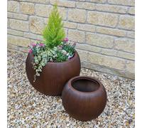 Gardening Naturally Ridged Ball Lite Plant Pot Dark Brown Or Grey Cedar Brown Large 55Cm
