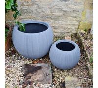 Gardening Naturally Ridged Ball Lite Plant Pot Grey Medium 37Cm Diamater