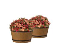 Gardening Naturally Wooden Barrel Effect Crocus Pot 2-Pack - Recycled Plastic, UV and Frost Resistant, (Deep Yellow, 30cm)