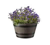 Gardening Naturally Wooden Barrel Effect Planter Pot - Low Maintenance Plastic, UV and Frost Resistant, 31cm x 52cm By Flowersea (Light Grey)
