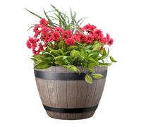 Gardening Naturally Wooden Barrel Effect Planter - Recycled Plastic, UV & Frost Resistant, 26.5cm x 37cm By Flowersea (Dark Oak)