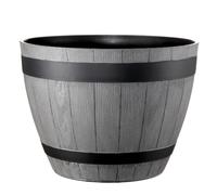 Gardening Naturally Wooden Barrel Effect Planter - Recycled Plastic, UV & Frost Resistant, 26.5cm x 37cm By Flowersea (Light Grey)