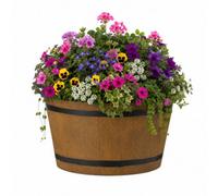 Gardening Naturally Wooden Barrel Effect Pots By Flowersea 30Cm Beech