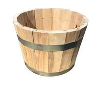 Gardening Naturally Wooden Barrel Planter 40Cm With Galvanised Steel Hoops