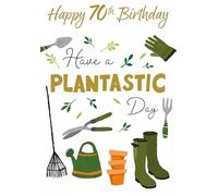 Gardening Theme 70th Birthday Card, Plantastic Day Design with Garden Tools