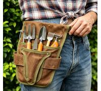 Gardening Tool Pouch for Waist, Hands-Free Canvas Tool Belt with 6 Pockets - Adjustable Waist Apron for Trowel, Pruner & Weeder (Gardening Tools NOT Included)-(Brown)