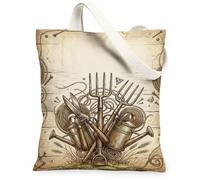 Gardening Tools Canvas Tote Bag, Rustic Vintage Watering Can Pruning Shears Spring Brown Market Tote Bags 13x15 Inch, Brown, 13x15 Inch