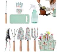 Gardening Tools for Women - Gardening with Floral Print Includes Rake with Organizer, Includes Gloves - for Pruning Planting Cutting Lawn Patio Flowerbed Outdoor Ho