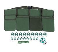 Gardening Tools Set with Waist Bag, Plant Support Clips and Adjustable Cable Ties, Green Canvas Tool Organizer for Garden Work, Includes 12 Cable Ties, 18 Plant Clips an