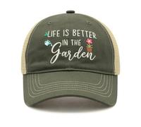 Gardening Trucker Cap for Women - Embroidered Floral Mesh Garden Hat Gift for Mum/Grandma, Breathable Sun Protection Outdoor Cap for Gardeners, Plant Lovers Green