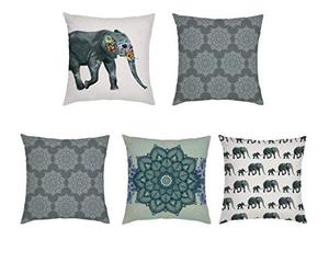 Gardenista Decorative Garden Cushion Covers 45x45 cm | 5 PACK | Waterproof Outdoor Cushion Cover Set | Soft Water-Resistant Fabric for Durability | Indian Elephant Collection for Gardens