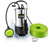 Gardenjack Submersible Water Pump 1100W, Dirty Water Pump, 10m Garden Hose | Powerful 1100W dirty water pump delivers 18,000L/h, handles 35mm particles and includes a 10m hose for easy drainage.