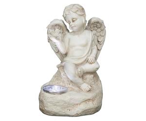 GardenKraft 11109 Cupid Outdoor Solar Light/Angel Graveside Ornament/Durable Weather-Resistant Material/Efficient LED Lighting/White Colour