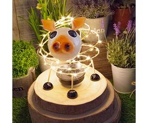 GardenKraft 14800 Solar Powered Light Up Pig Garden Feature / 62 Micro LED’s / 4D Moving Effect / Unique Metal Garden Ornament / Auto-On Feature / Weatherproof Material / Pink Colour