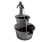 GardenKraft 2-Tier Barrel Garden Fountain/Rustic Silver Effect Outdoor Water Feature/Built-In Pump/Weatherproof Material / 2.5m Cable Length / 67 x 41cm (20909)