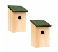 GardenMile Wooden Nesting Bird Box Outdoor Robin Nest Durable Natural Wood Design Hanging Freestanding Birdhouse Wild Animal House Garden Decor Accessories (2 x Traditional Wooden Bird Nesting Box)