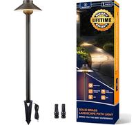 Gardenreet Outdoor Brass Pathway Lights - Low Voltage Landscape Path Lighting Wired, 12v Walkway Light LED IP65 Waterproof, Hat-Top Bronze for Outside Garden Yard Driveway G4 Bulb Not Included
