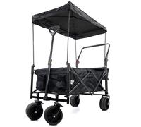 GardenTek Folding Trolley Cart on Wheels, Festival Wagon for Camping Garden Beach Shopping Outdoor with Brakes, Canopy and Side Box 90kg Load 120L Capacity