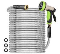 Gardentime 75FT Metal Garden Hose 304 Stainless Steel Heavy Duty Lightweight Flexible Hose Adjustable 10 Function Spray Nozzle Leak Puncture Proof, No Kink Tangle, Water Hose for Outdoor Yard Lawn