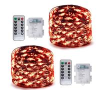 Gardenvy 2 Set Christmas Fairy Lights Battery Operated, 16ft 50LED Outdoor String Lights with Remote, 8 Modes Twinkle Lights Black Wire Firefly Lights for Garden Bedroom Party Decor- Orange