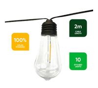 Gardenwize 10-Piece Solar String Lights - 2m Filament LED Bulb Lights