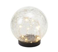 Gardenwize - 15cm Solar Crackle Ball Lights, Indoor/Outdoor White LEDs | Clear Crackle Globe, Black Base, Automatic Night Illumination, Rechargeable Battery, No Mains Wiring, IP44 Rated