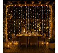 Gardenwize-192 LED Solar Powered Warm White LED Curtain Lights - Outdoor Fairy Lights, Solar String Lights with Battery Backup for Garden, Patio & Canopy Decor (GW285)