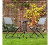 Gardenwize 3 Piece Grey Outdoor Garden Camping Patio Folding Table Chair Bistro Set