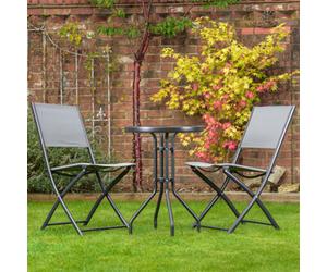 Gardenwize 3 Piece Grey Outdoor Garden Camping Patio Folding Table Chair Bistro Set