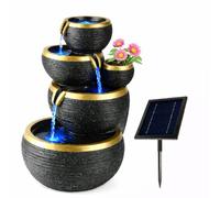 Gardenwize - Black & Gold Solar Water Feature Fountain - Solar Powered Garden Fountain with LED Lights, Battery Back-Up, Cascading Water Feature, Outdoor Decor