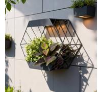 Gardenwize Black Metal Hex Solar Wall Planter with Warm White LED Gardenwize Black