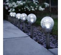 Gardenwize Garden Outdoor 8Cm Crackle Glass Ball Stake Solar Led Light - 6 Pack
