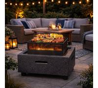 Gardenwize MGO Square Outdoor Fire Pit BBQ with Charcoal Grill in Dark Grey Gardenwize Dark Grey