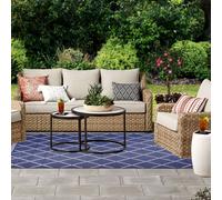 Gardenwize - Reversible Indoor/Outdoor Garden Rug, Beach Patio Decking Terrace Balcony Rug - Waterproof, Lightweight - UV Resistant, Easy To Clean (120 x 180 cm, Navy/Cream)