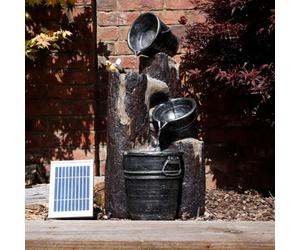Gardenwize Outdoor Garden Solar Powered Triple Cascading Woodland Water Feature + Led Light & Battery Back Up